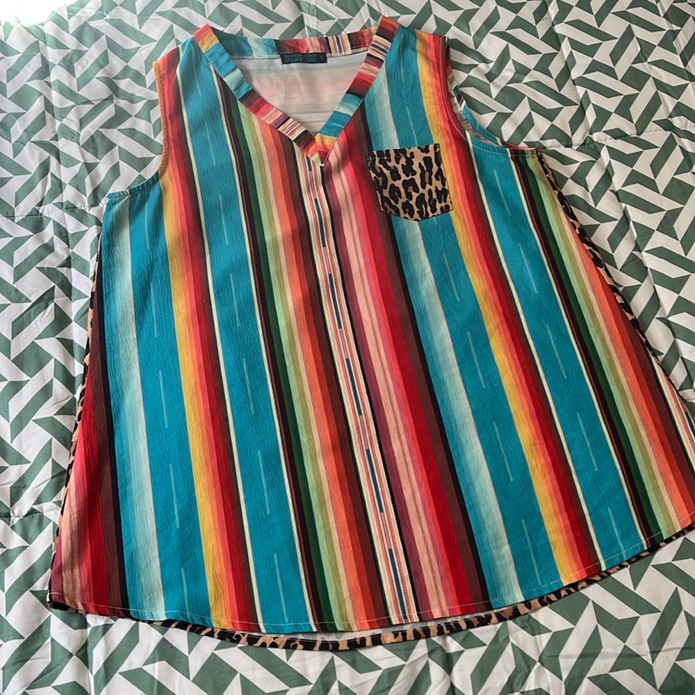 Serape and Leopard Animal Print Sleeveless Blouse Top Size S